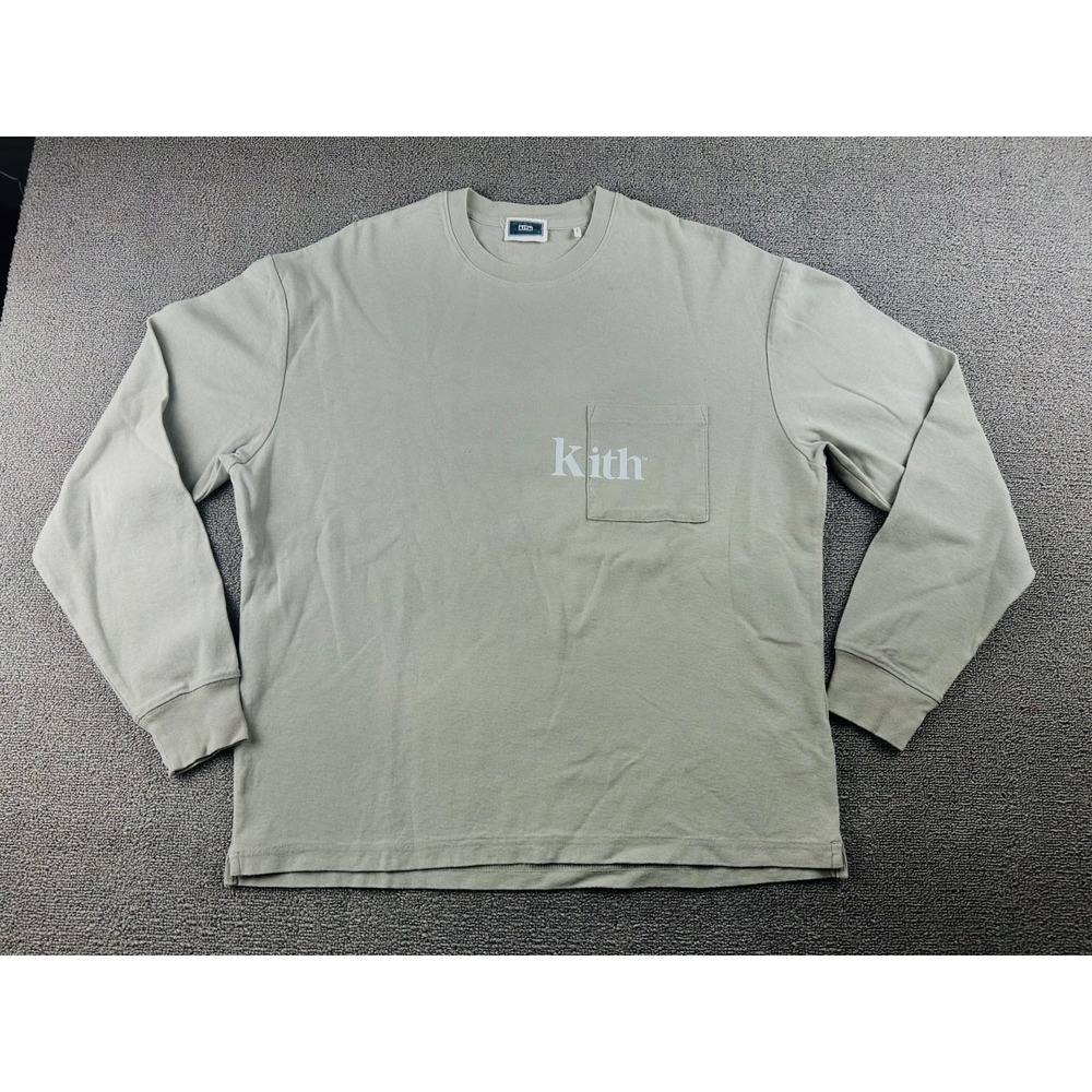 Kith Long Sleeve T-Shirt Men S Green Quinn Classic Pullover Streetwear Hypebeast